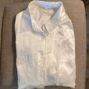 Satin, white, button up blouse